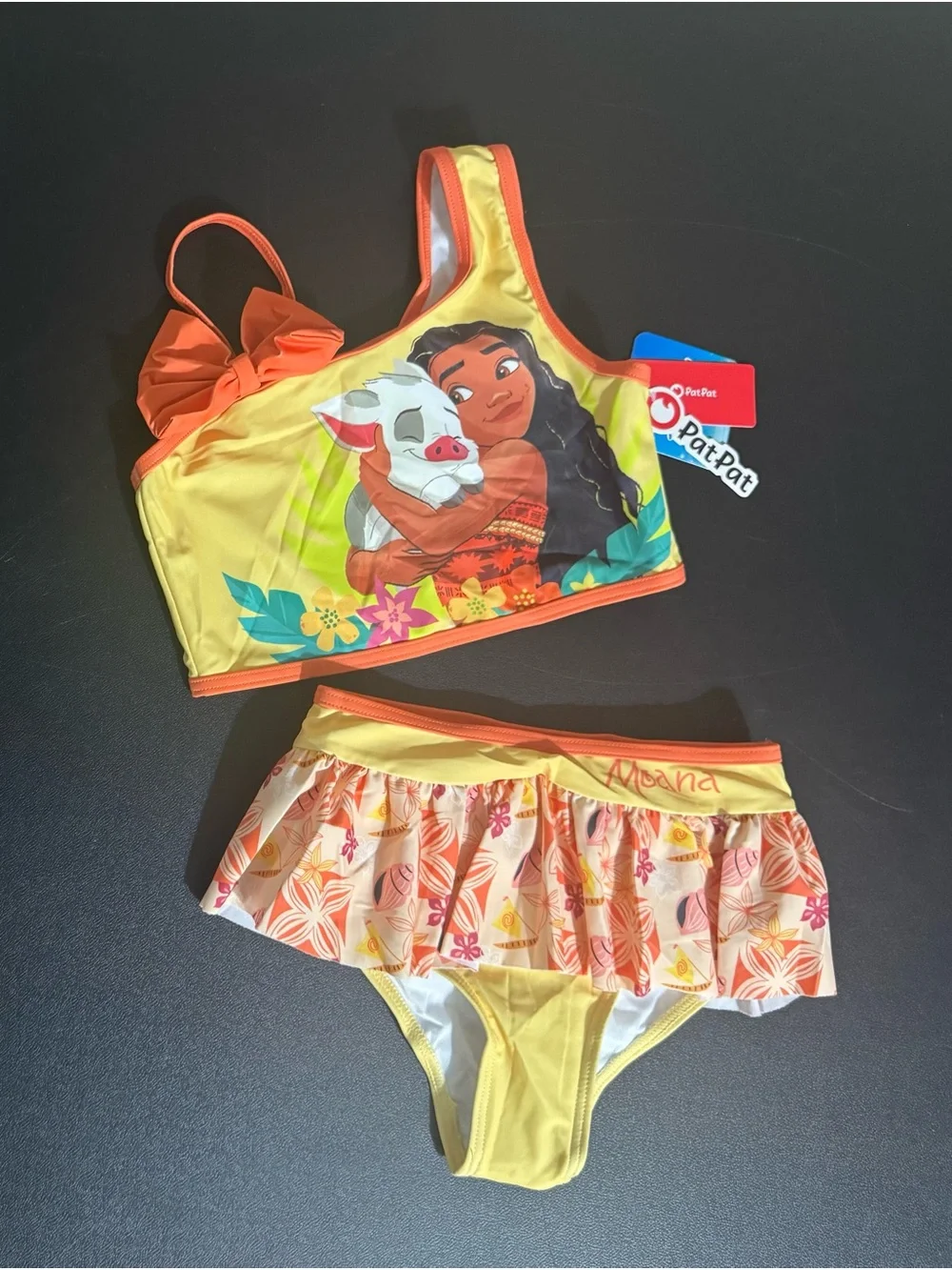 PatPat, Disney Moana and Pua, Girl’s 5Y/6Y, two-piece yellow & orange swimsuit.